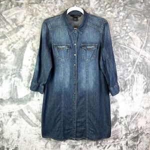 Calvin Klein Retro Denim Dress Large Snap Button Down Country Western Cowboy Y2K